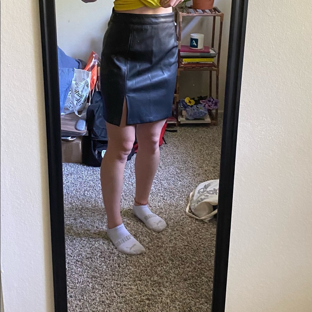 zara leather slit skirt